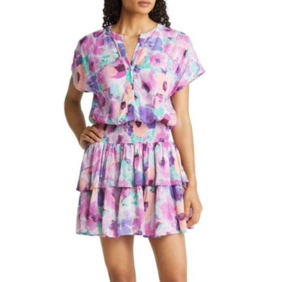 BTFL-life floral ruffled smocked mini dress - Picture 5 of 8